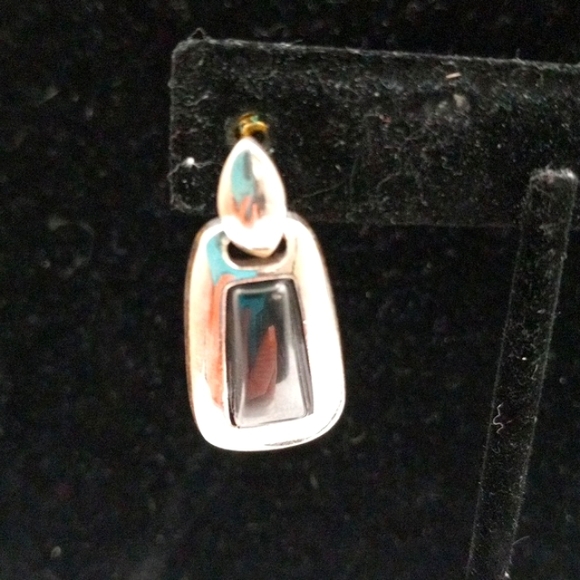 Signed Roman,Silver W/Grey Glass Drop Pierced Earrings - Picture 2 of 6